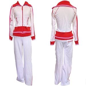 Vintage 2 Piece Bebe Sport Tracksuit MEDIUM Red Pink White Low Rise Cotton Blend